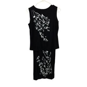 Vtg Carolyn Strauss Collection Black Sleeveless Top Skirt Set Embroidered Size S